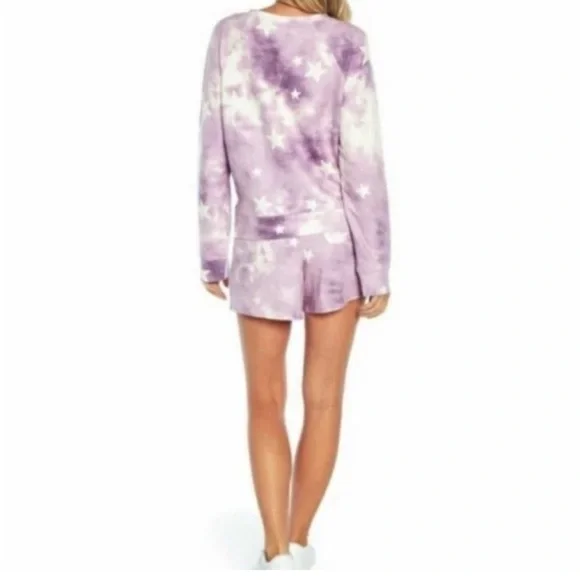 NWT WildFox 2 Piece Lounge set purple tie dye stars Retail $160 comfy shorts top - Picture 3 of 6